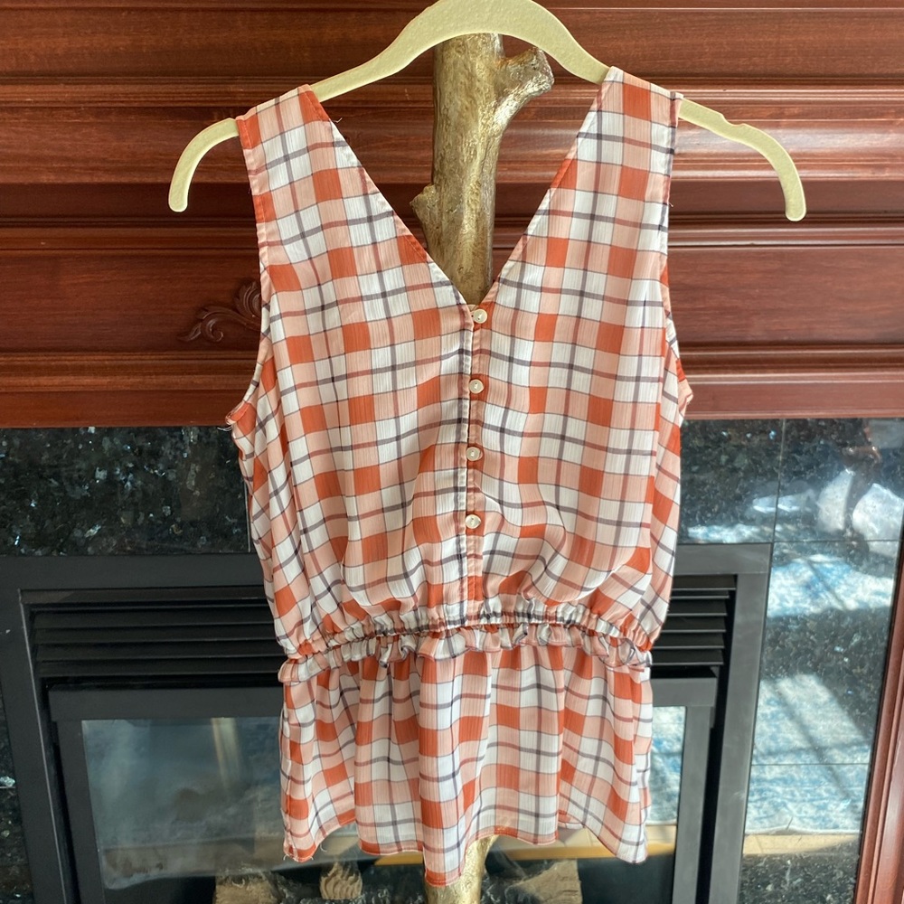 Ann Taylor Fall plaid button up top blouse medium petite MP